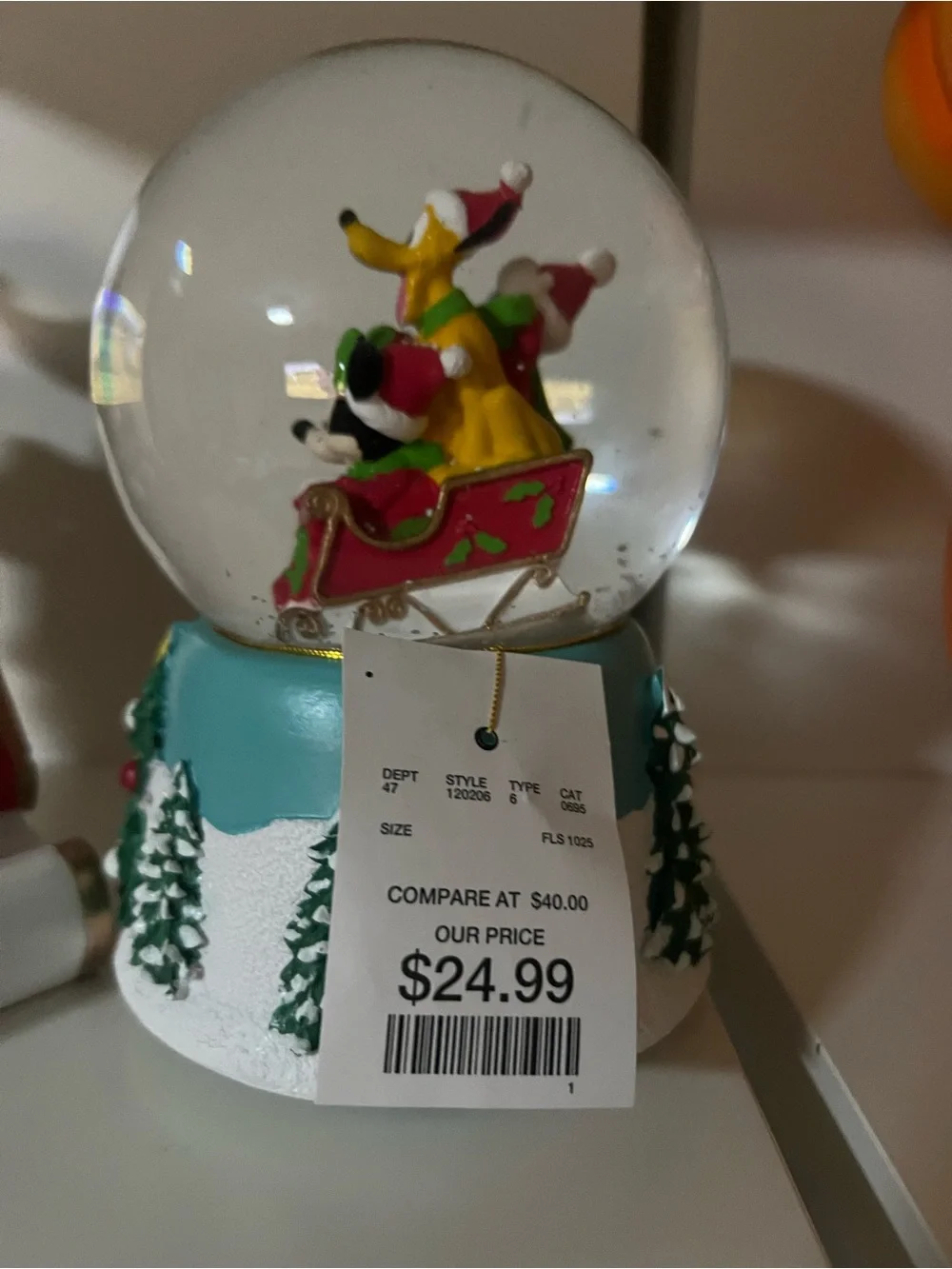 2 Large Disney Mickey & Friends Red Sleigh Holiday Snow Globe and Figurine Set